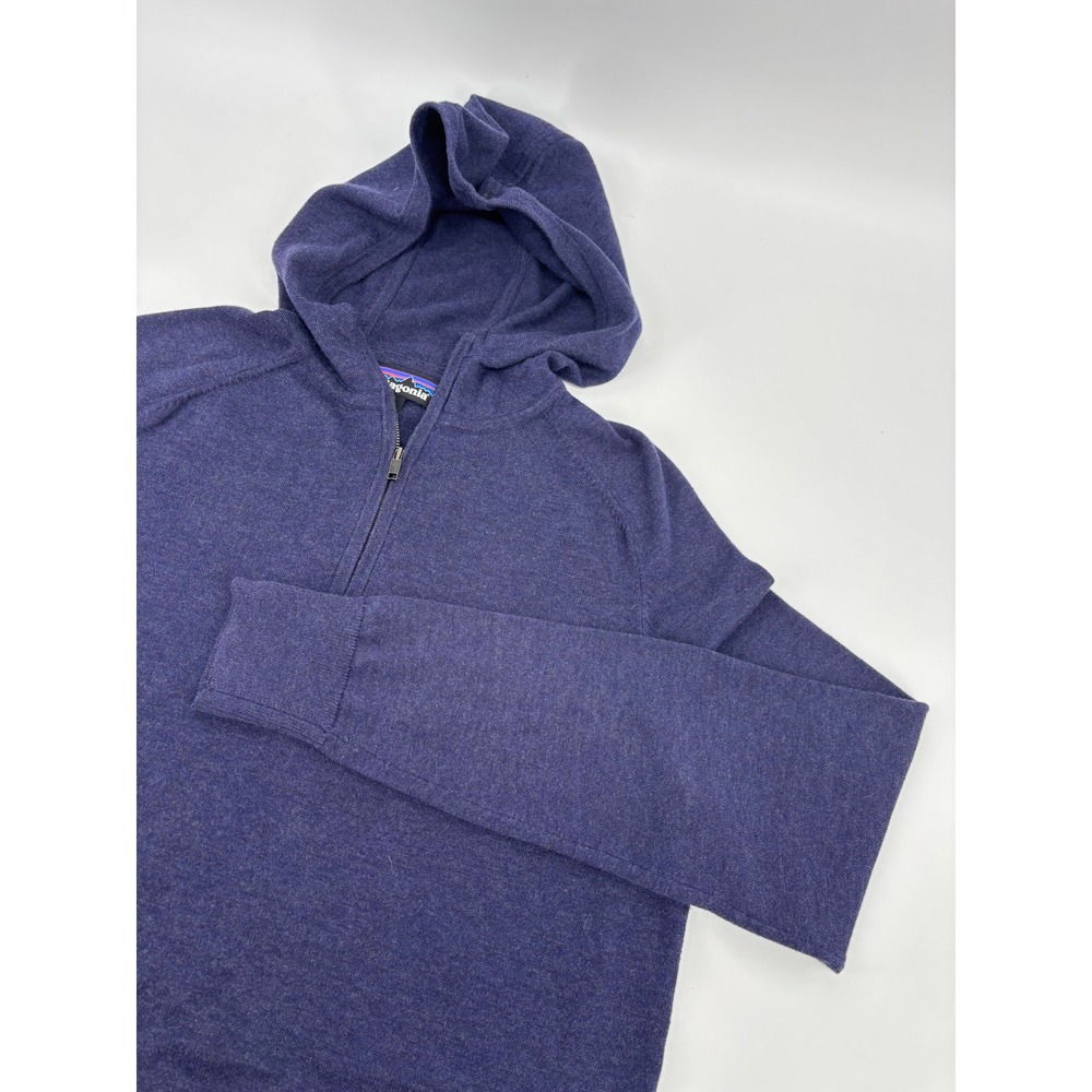 Patagonia Mens Medium Purple Heathered Quarter Zip Hooded Knit Sweater Raglan